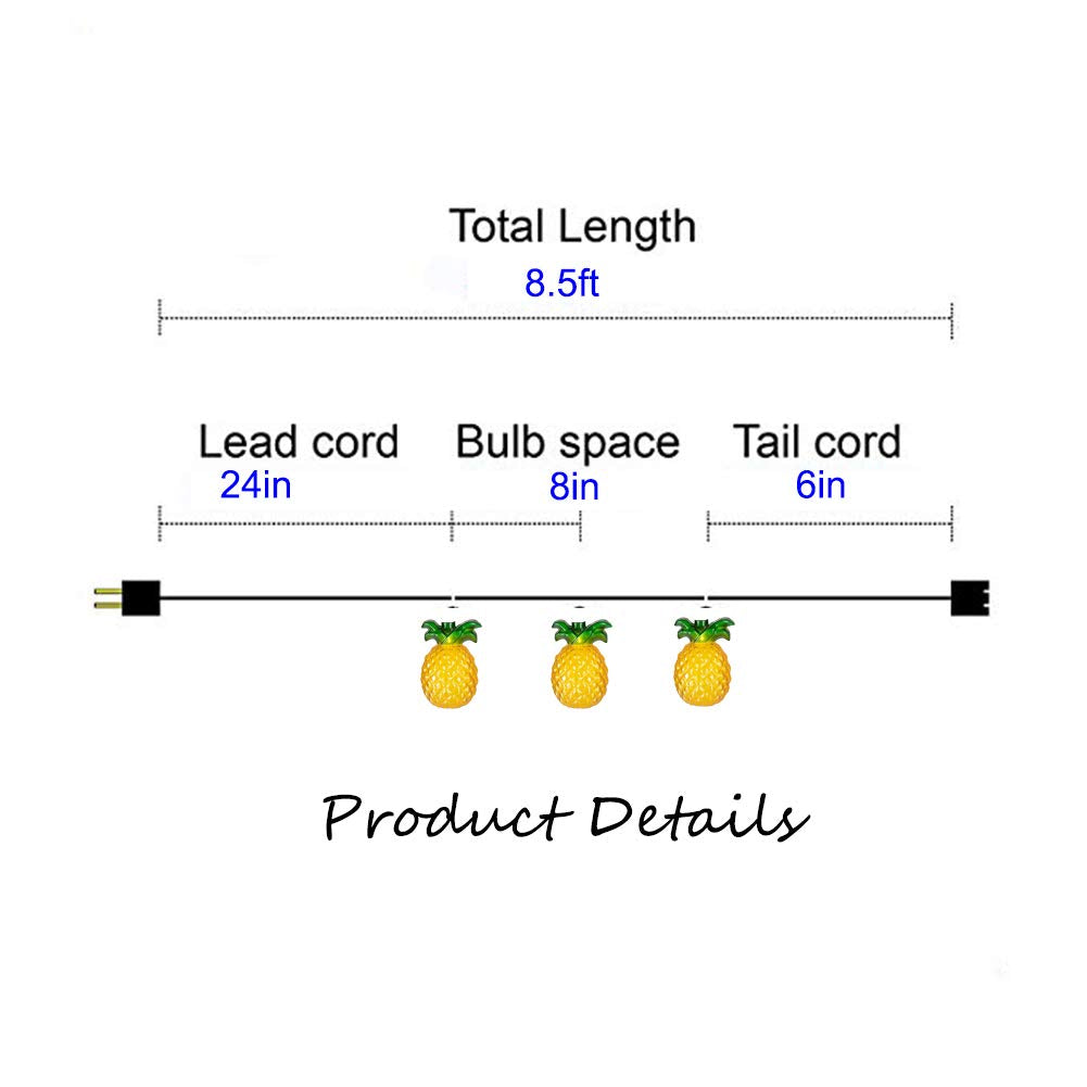 GOOTHY Pineapple String Lights, 8.5Ft Outdoor Patio Decor, Yellow Plastic, 10 Lights for Tropical Beach Theme Parties