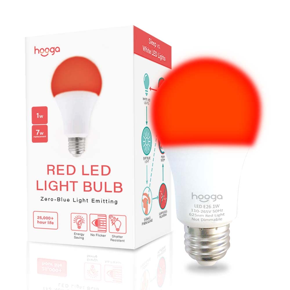Hooga Sleep Light Bulb - Blue Light Blocking Red Night Light, 625nm for Healthy Sleep - Baby Nursery, 1W LED, 7W Replacement Sin
