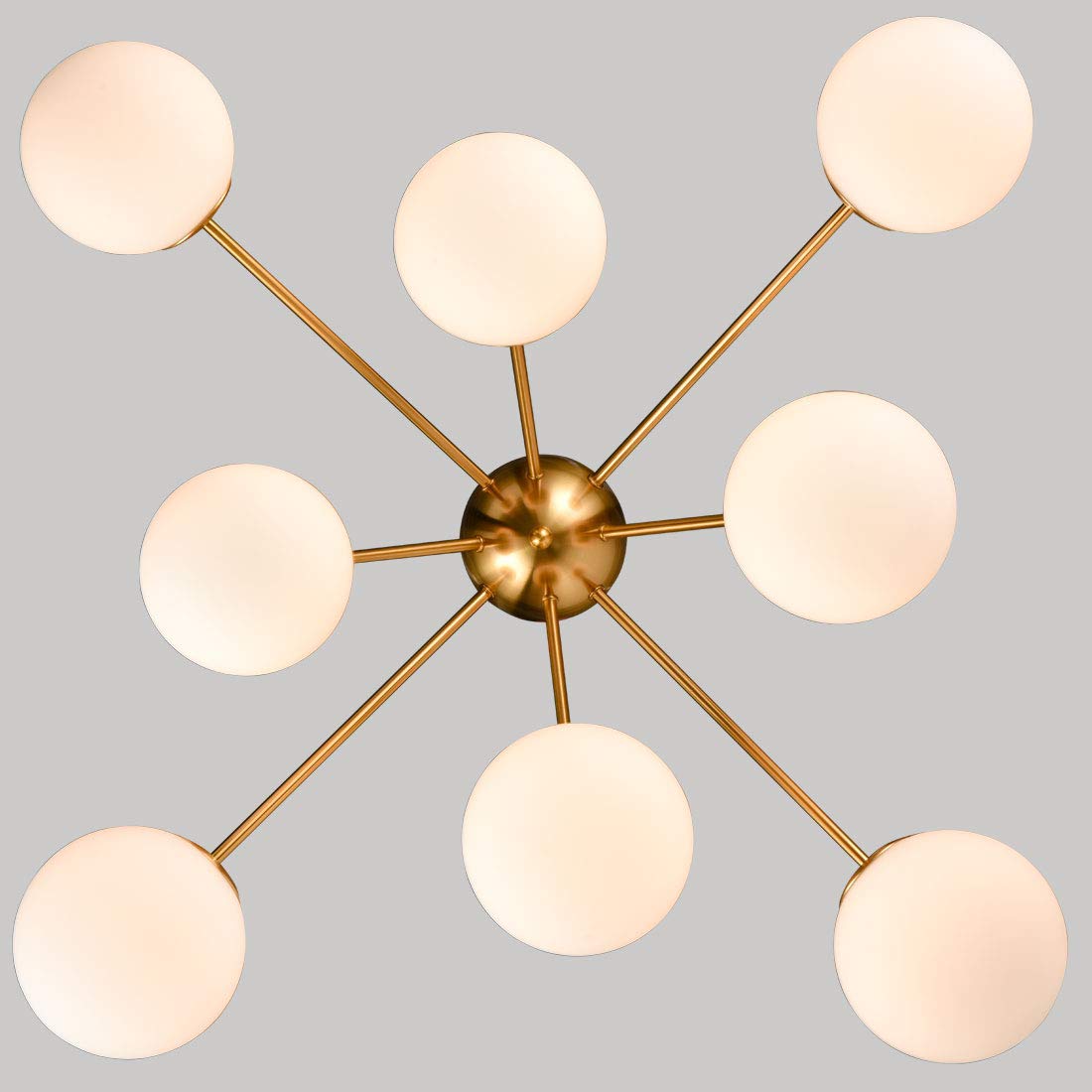HOLKIRT 8-Light Globe Semi Flush Mount Ceiling Light, Brass Glass Mid Century Sputnik Chandelier, Model 723576372097