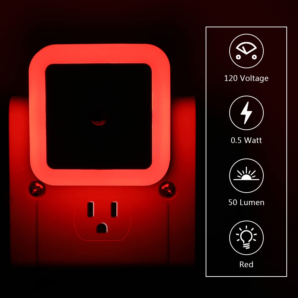 KINUR LED Night Lights 6 Pack with Dusk to Dawn Sensors, Red, Plug-in for Kids Room, Bathroom, Nursery, Hallway, Model GB603