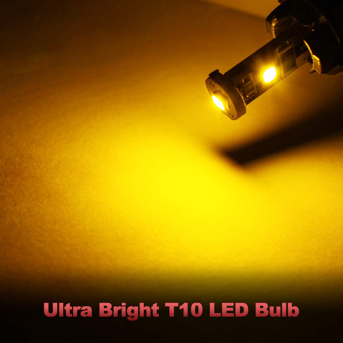 Yorkim T10 194 LED Bulb Amber Canbus Error Free 3-SMD 2835 Chipsets Pack of 10