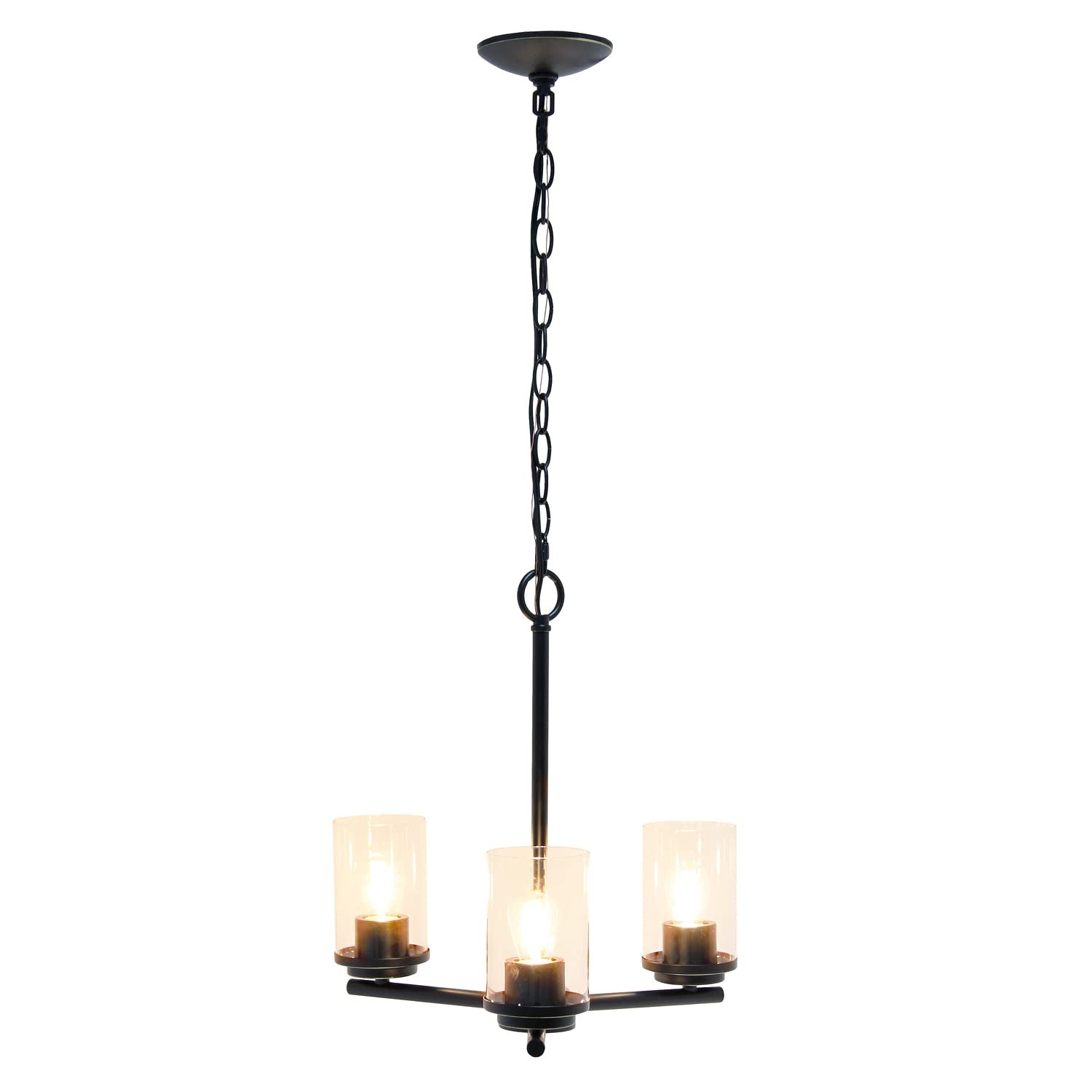 Elegant Designs 3-Light Pendant Chandelier, 15in Metal & Glass, Restoration Bronze, Model PT1018-RBZ