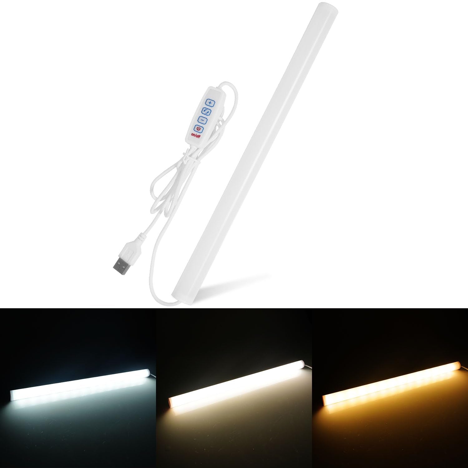 GZ5CG 12 Inch LED Light Bar USB Powered 3 Colors White, Warm White, Yellow, with Switch, Magnetic Dimmable Frosted Cover, for Un