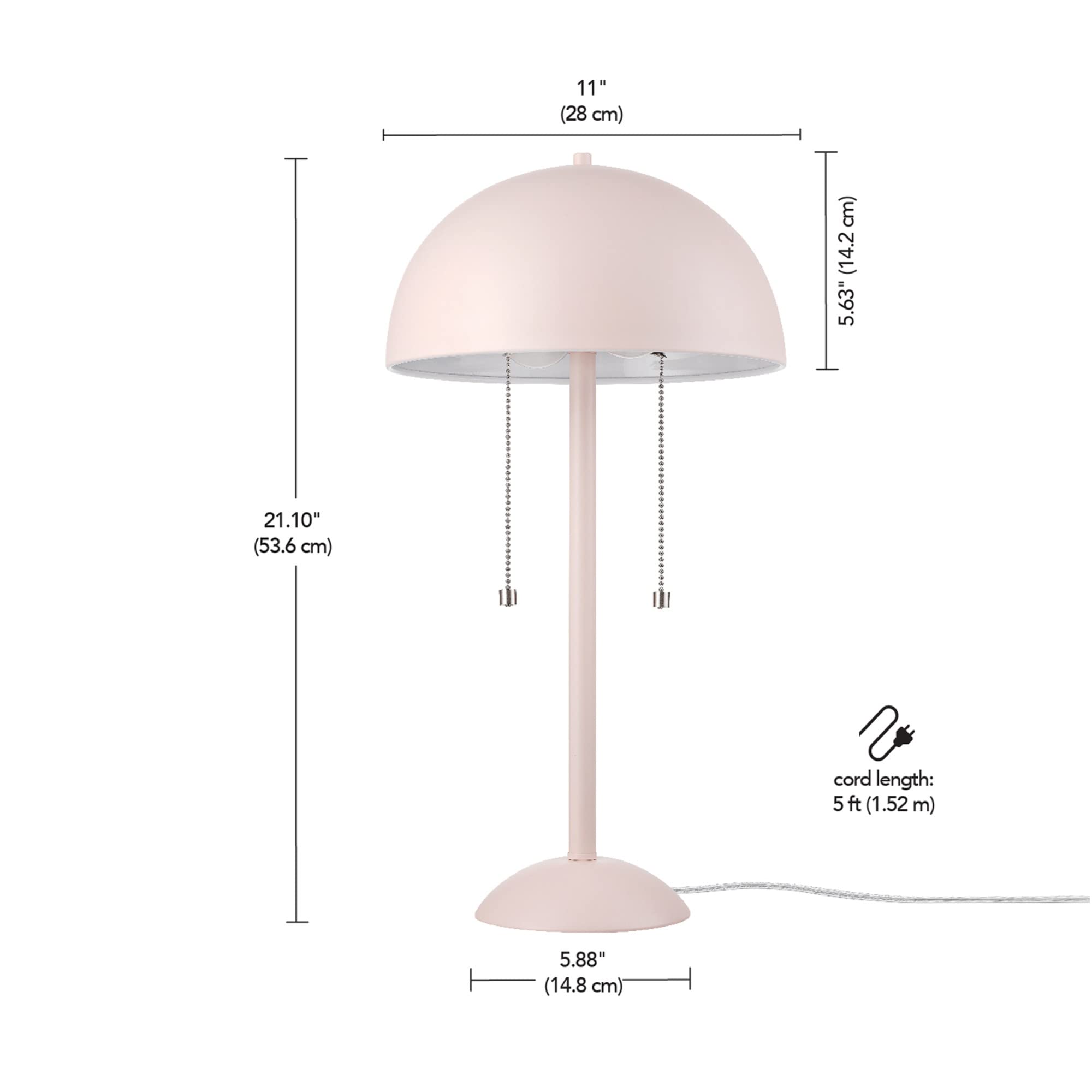 Globe Electric 65531 Luna 21'' 2-Light Table Lamp, Matte Blush Pink, Double Plated Nickel On/Off Pull Chains