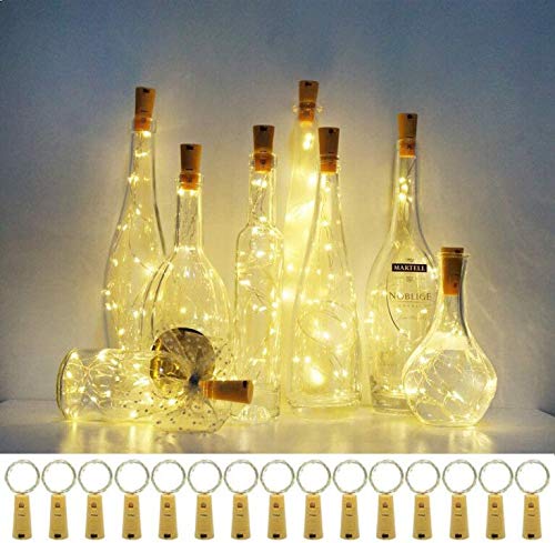 Cynzia 20 LED Wine Bottle Lights with Cork, 15 Pack Battery Operated Cork Shape Fairy Light Waterproof Mini Copper Silver Wire String Lights for Party, Wedding, Christmas, Bedroom Decor (Warm White)