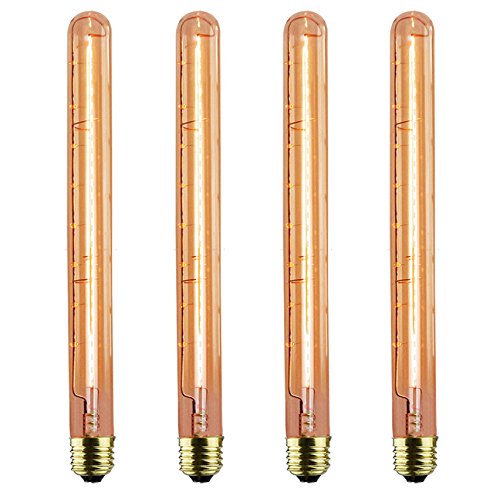 GOENDR Amber Vintage Edison Bulb, Dimmable Tubular, E26 Base, Warm White, 4 Count Pack, Glass