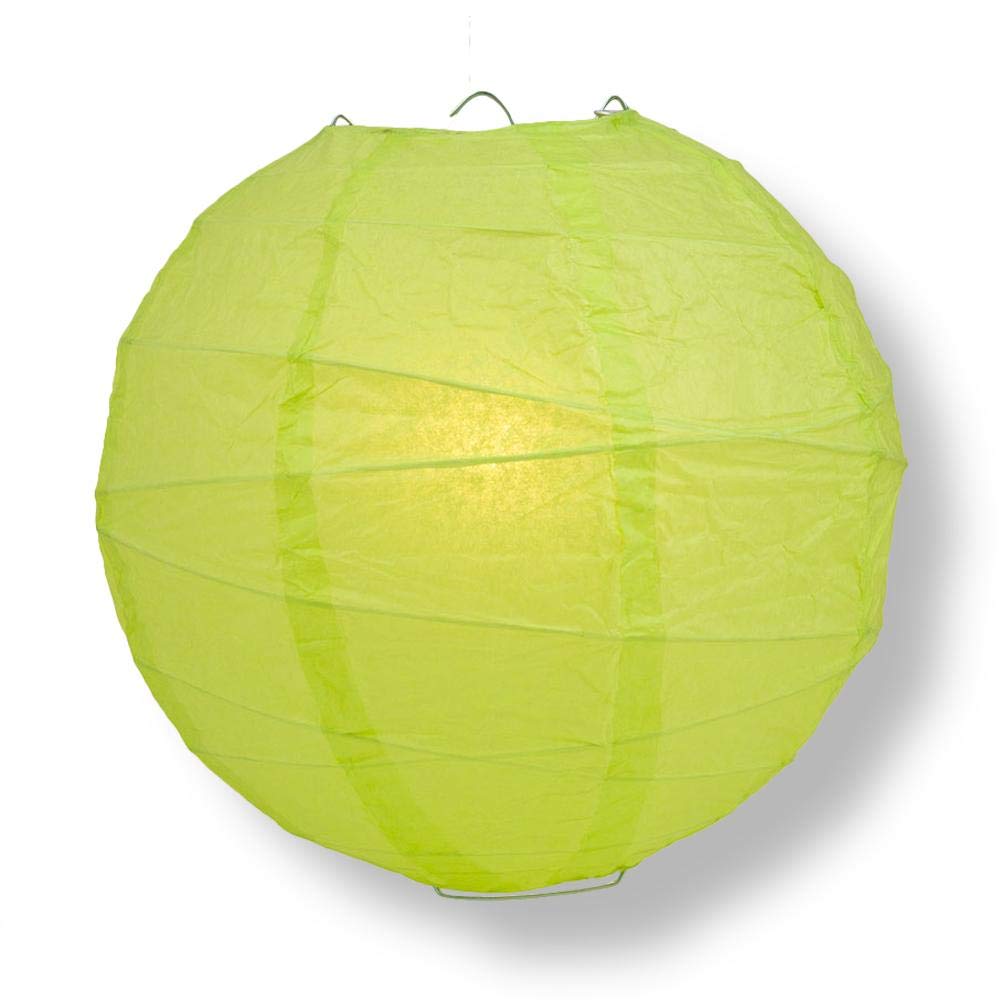 Quasimoon PaperLanternStore.com 24 Inch Light Lime Green Round Paper Lantern, Crisscross Ribbing, Hanging Decoration