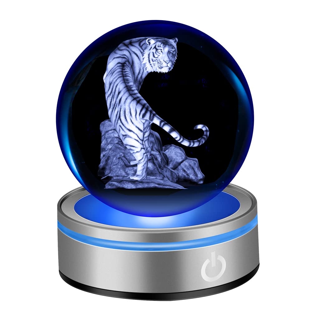 IFOLAINA Tiger Gifts 3D Crystal Ball White Tiger Figurine Lamps Decorations Statue Present