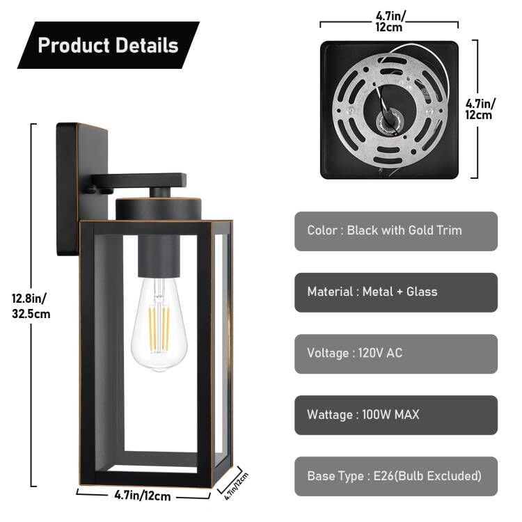 BesLowe Outdoor Wall Light Fixtures, Bronze Waterproof Lanterns, E26 Sockets, Modern 2-Pack for Patio & Entryway