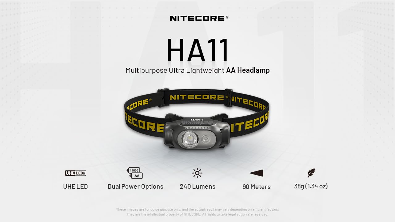 Nitecore Ha11 Camping Headlamp, 240 Lumen Ultra Lightweight, Use 1Xaa Battery With Multi-Purpose Clip (Strap Headband)