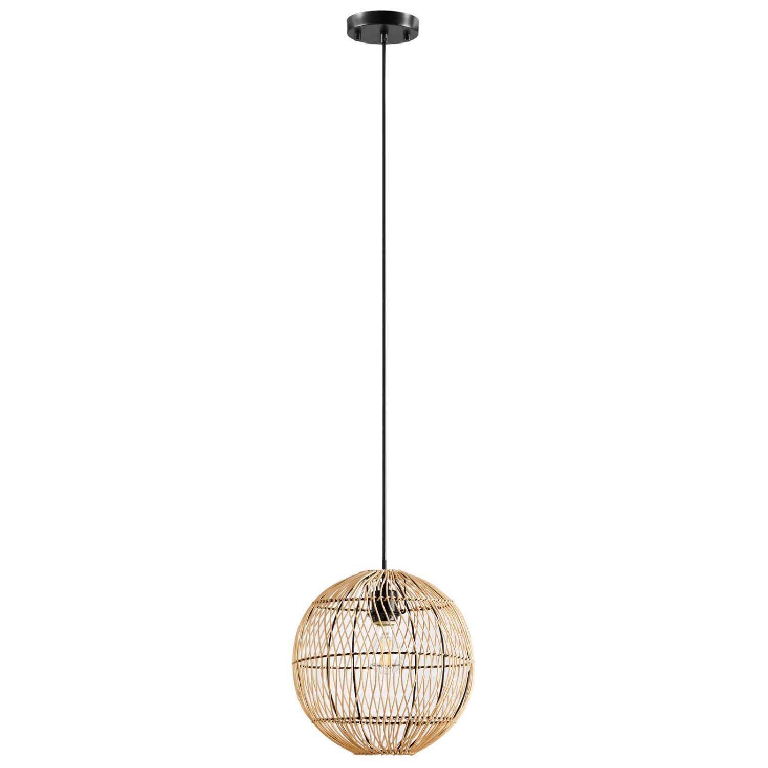 Modway Nurture 1-Light Modern Rattan/Iron Pendant Light in Natural