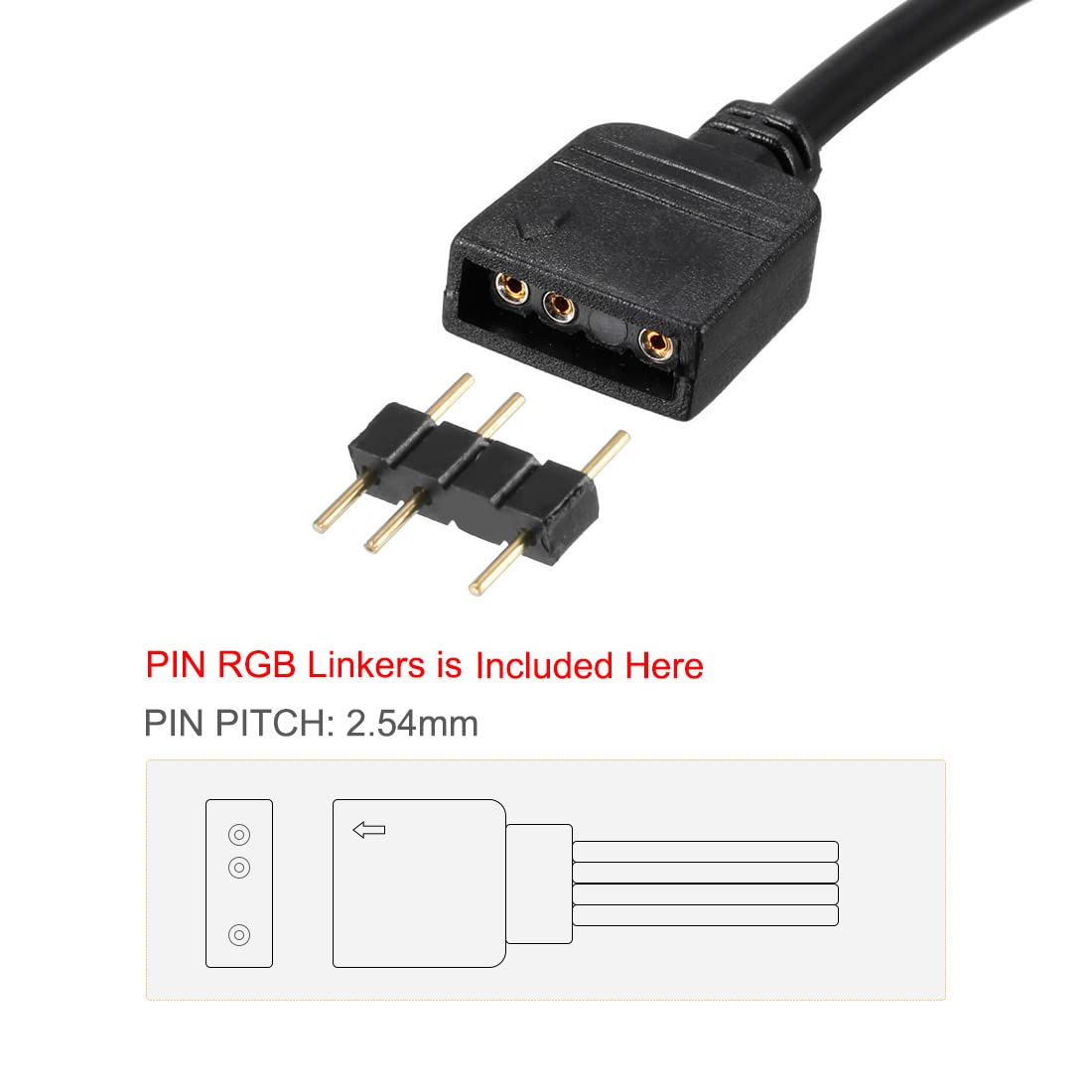 Uxcell Argb Splitter Cable Female To Female 3 Pin Extension Connector Cord Wire For 5050 3528 Led Light Strips 30Cm Length 2Pcs