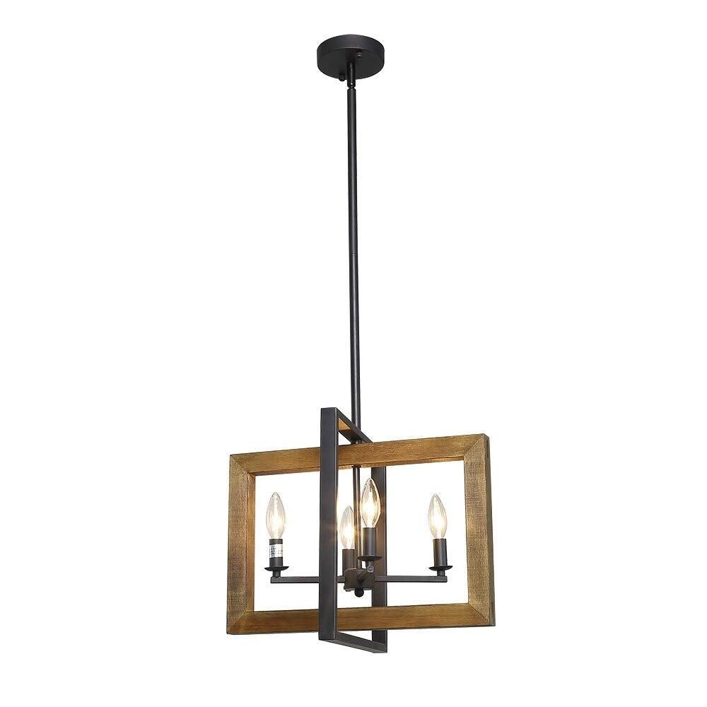 LOG BARN Farmhouse Chandelier, Distressed Wood & Metal, Pendant Light for Kitchen Island