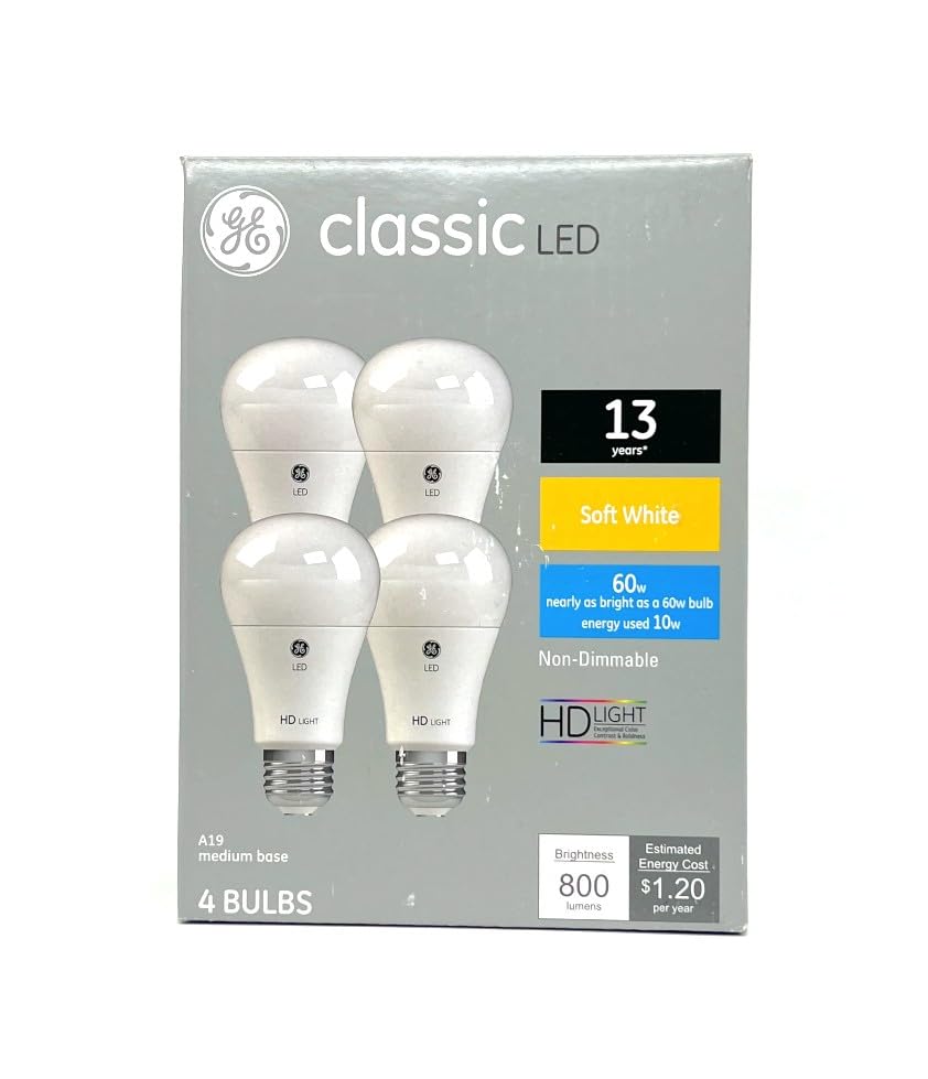 GE 44249 LED A19 800 Lumen Soft White 4 Pack