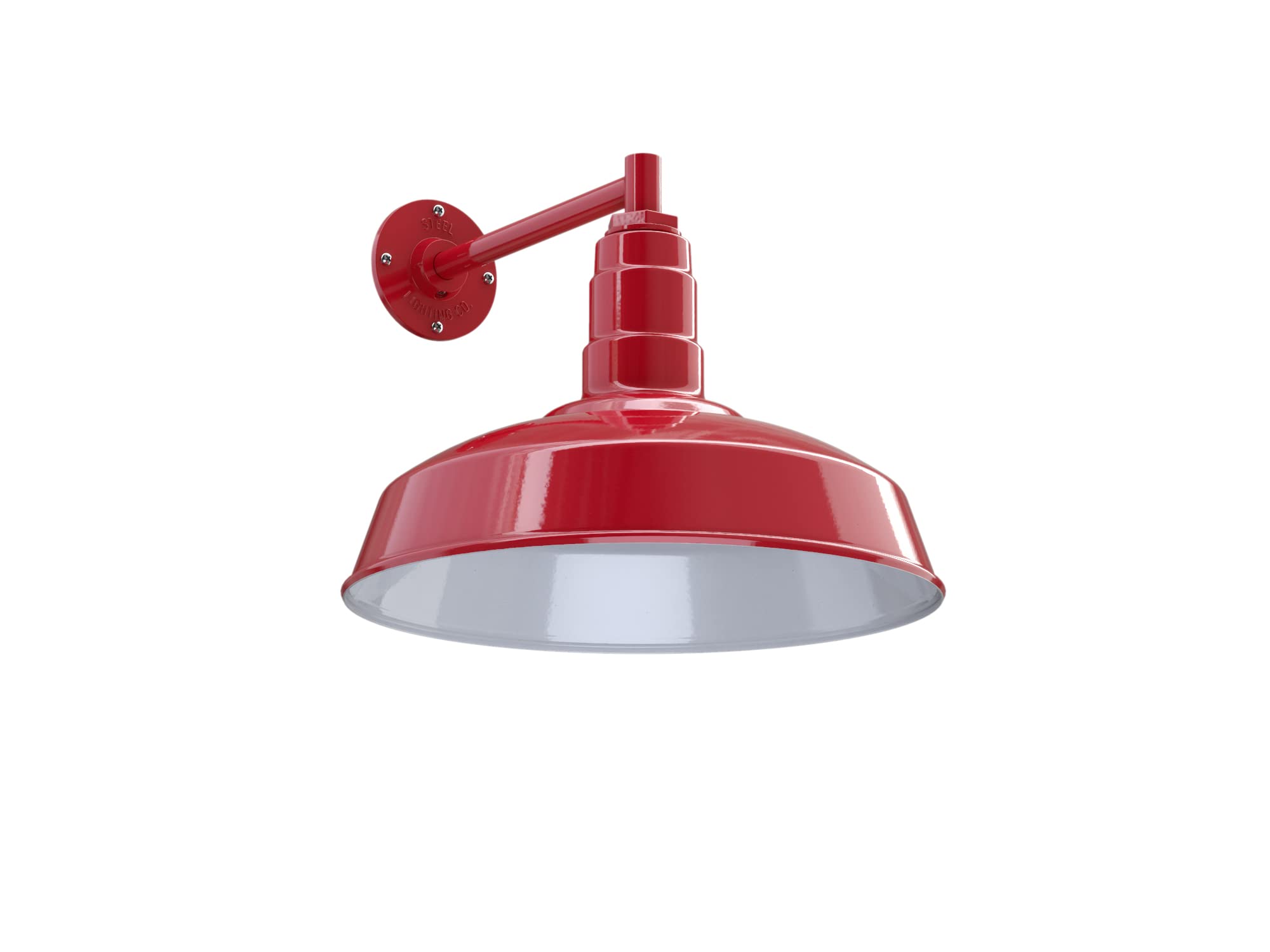 Steel Lighting Co. Gardena Barn Light - Outdoor Wall Mounted - 16in Dome - 11in Straight Arm - Red Steel - Made in America
