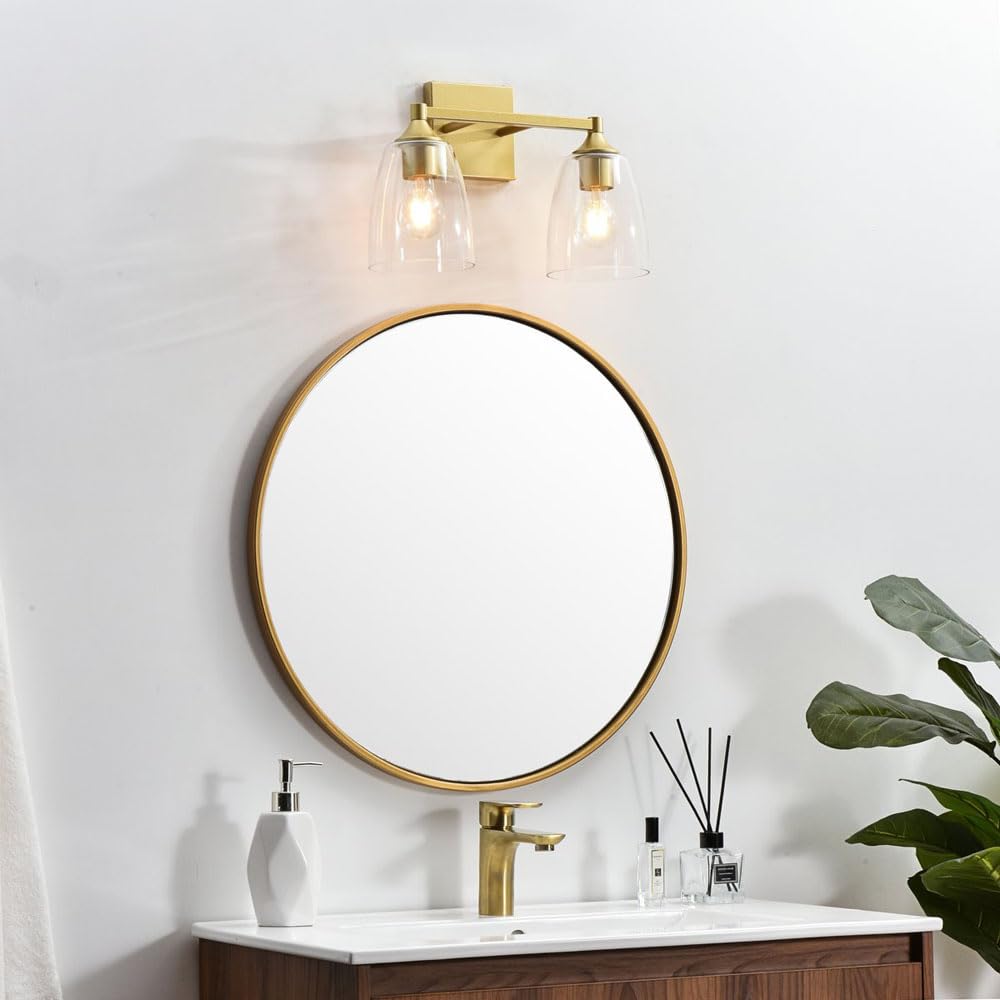 Living District Gianni 2-Light Iron & Glass Bath Sconce in Brass/Clear