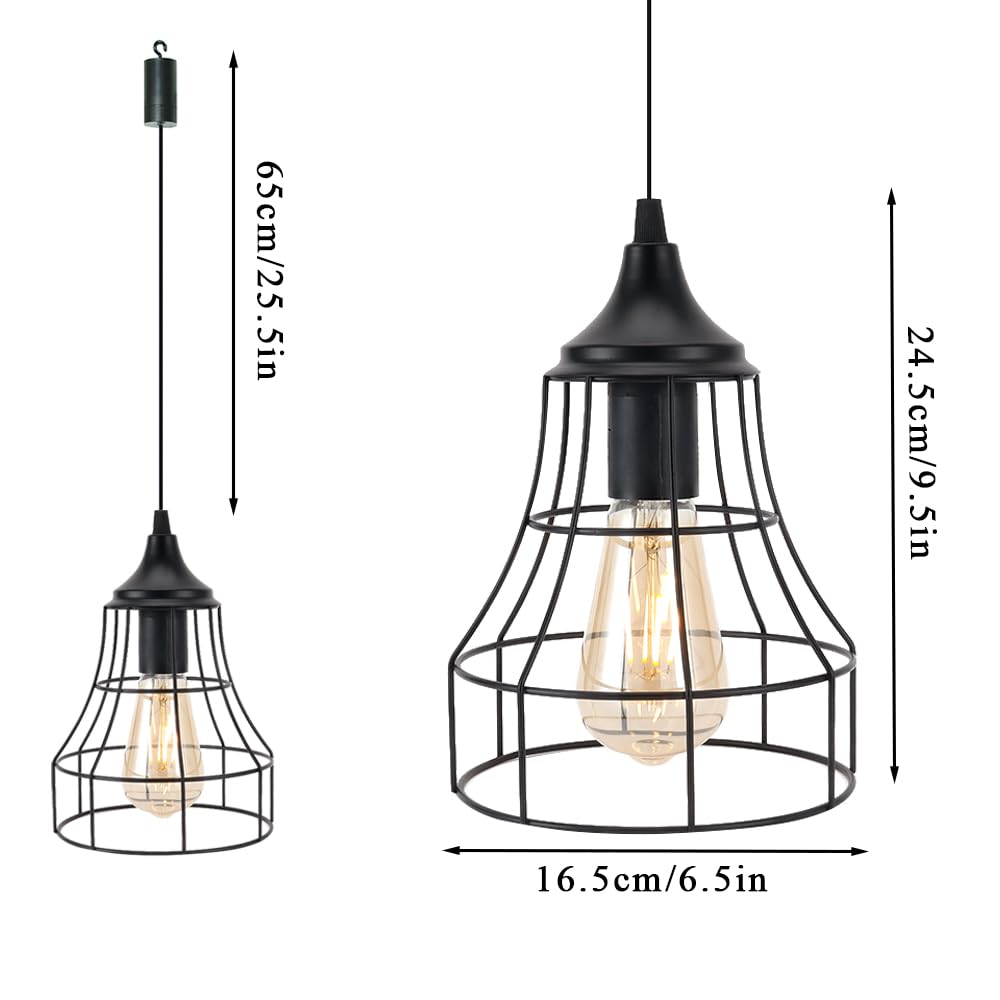 Jhy Design Hanging Lamp Black Battery Powered Decorative Pendant Lamp Metal Cage Battery Lamp With 6 Hours Timer For Bar Bedroom