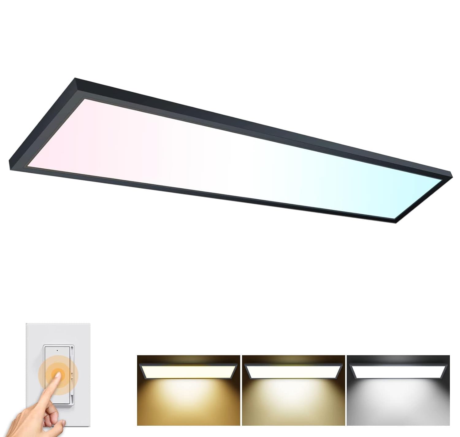 AIKVSXER 1x4 LED Flat Panel Light Surface Mount LED Ceiling, 5500LM 50W TRIAC 10-100% Dimmable, 3000/4000/5000k Selectable Kitch