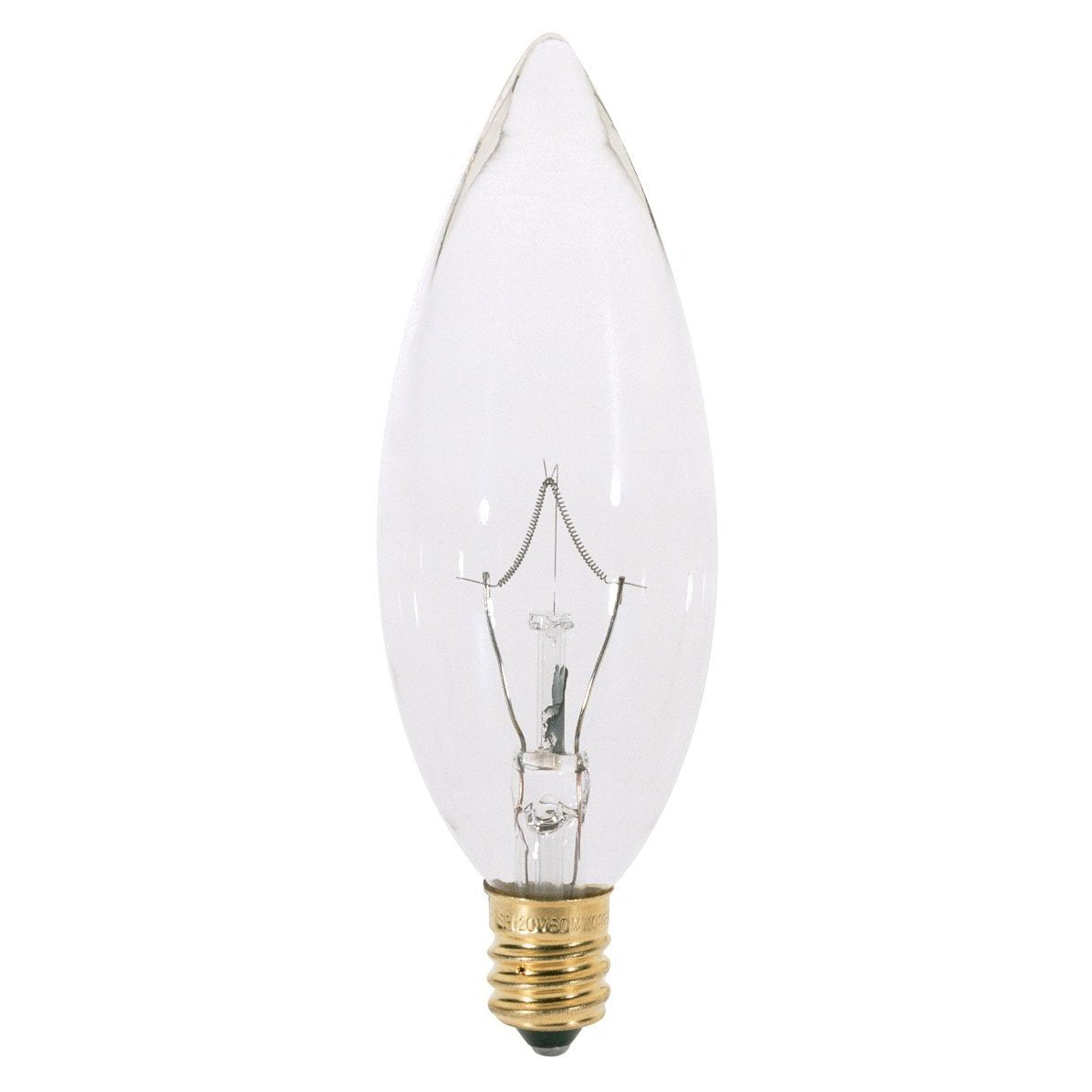 Satco Torpedo Incandescent Light Bulb, 25 Watt, Clear, 25 Pack, Model S3282, Brass Material