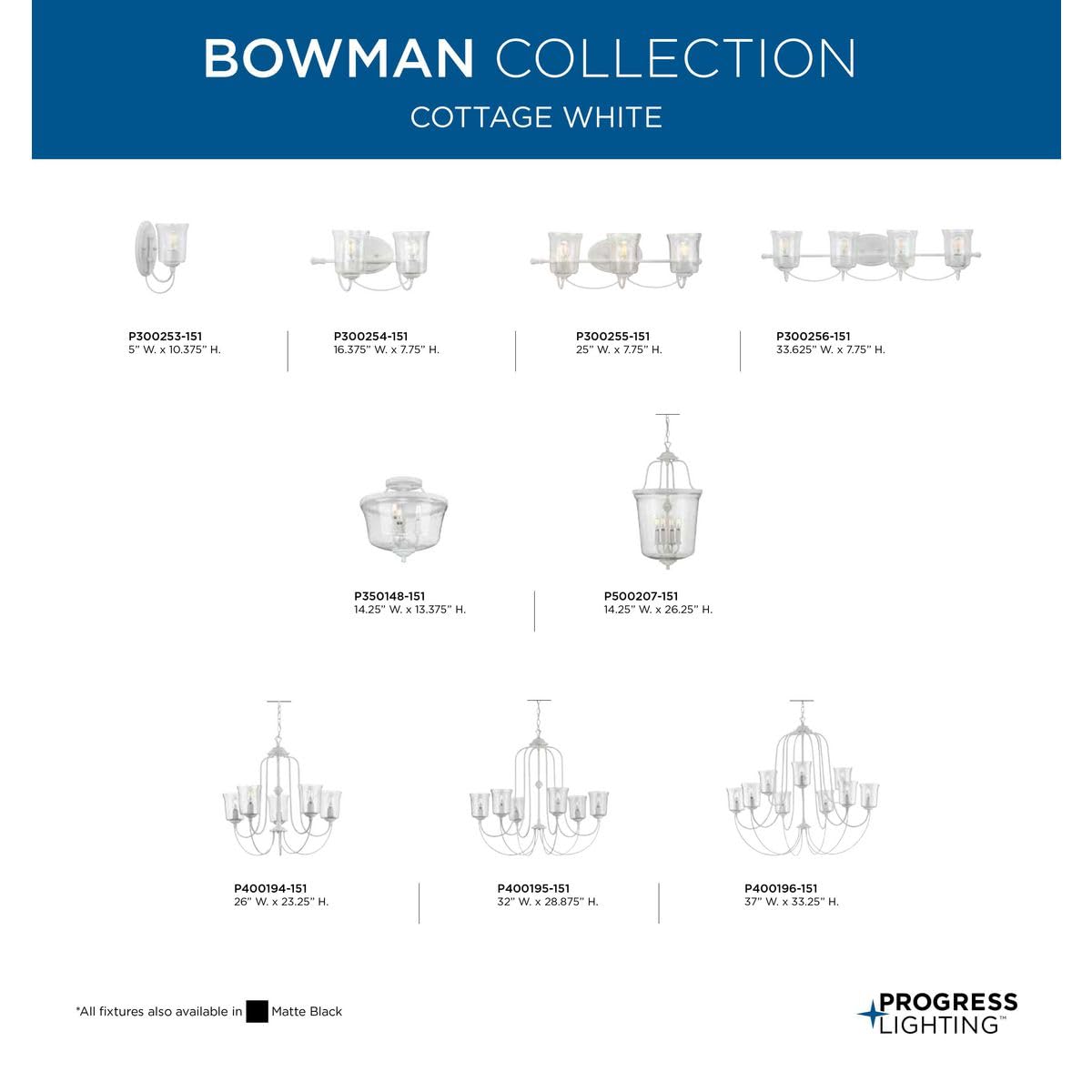 Progress Lighting Bowman Collection 9-Light Clear Chiseled Glass Coastal Chandelier Light Cottage White