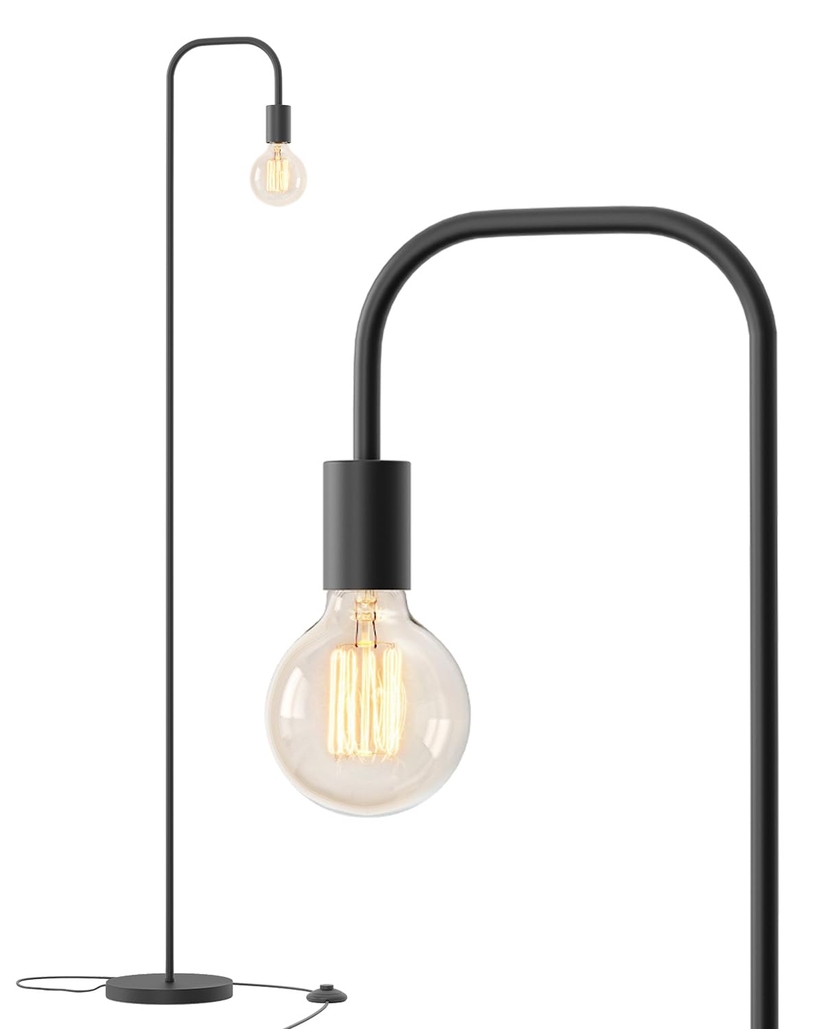 Oneach Industrial Floor Lamp 63.75" Metal Black Modern Lamp with Footswitch for Living Room and Office - Model AMZ-F2016-BK