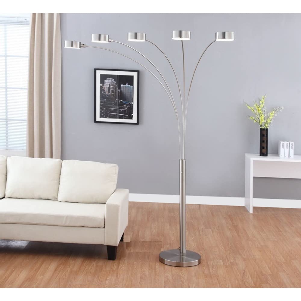 Artiva USA LED Floor Lamp, 5-Arched Design, Dimmer, 88in Brushed Steel, Model LED207901