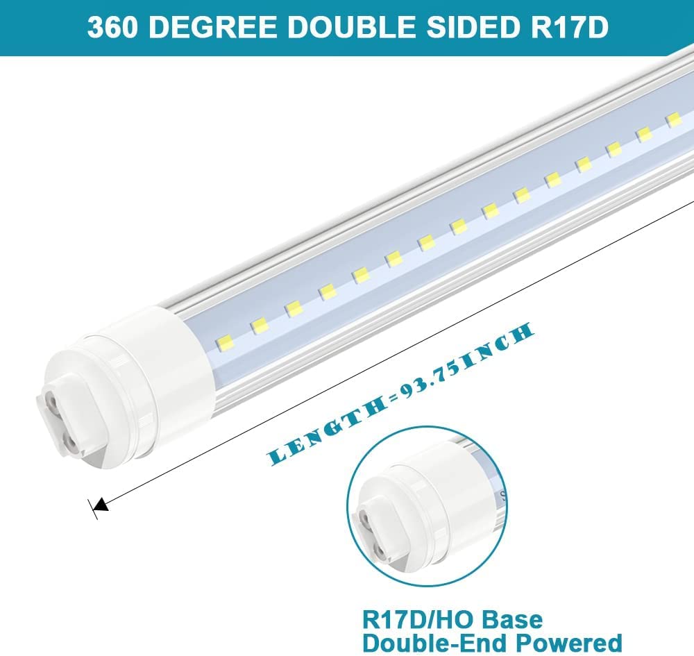 Jesled 360 Degree T8 T10 T12 8Ft 52W R17D/Ho Base, Led Outdoor Tubes For Double Sided Signs 6000K Cool White Clear Cover (4-Pack