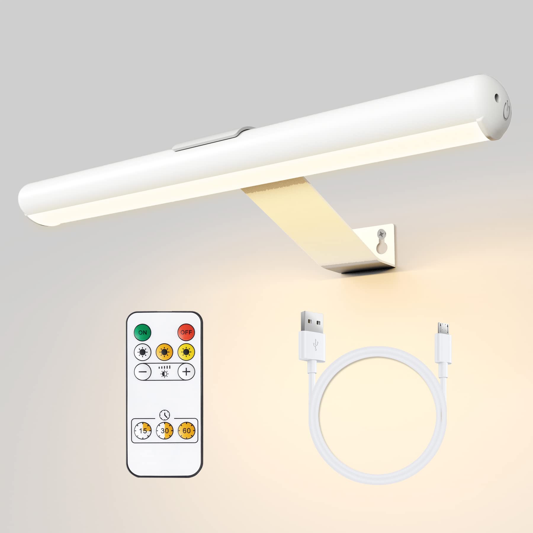 Yaqiihome Wireless Rechargeable Led Picture Light With Remote, Dimmable, Timer, White, 13''