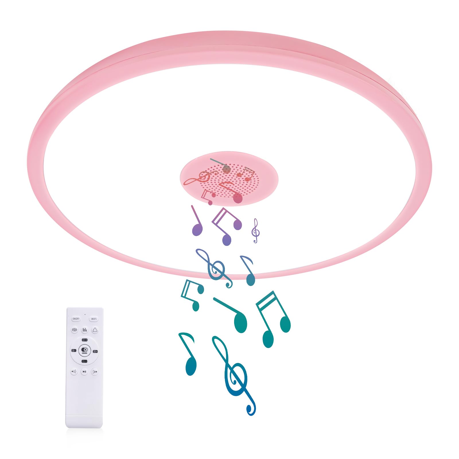 ASALL Pink Waterproof LED Ceiling Light Fixture,Music Ceiling Lamp,with Bluetooth Speaker,11Inch 18W, 2700K-6500K Dimmable RGB C