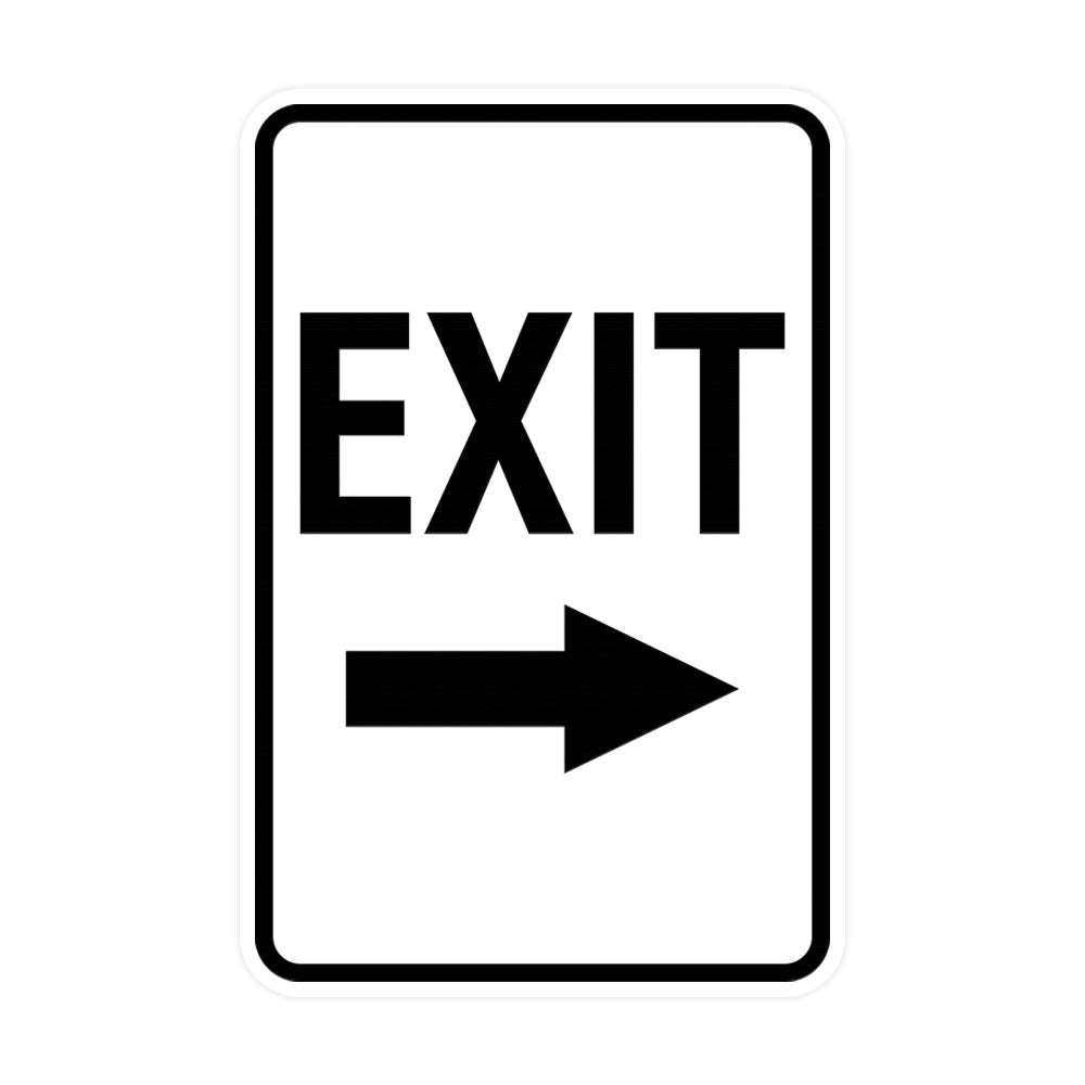 Signs ByLITA Portrait Round Exit Right Arrow Sign with Adhesive Tape, Mounts On Flat Surface (White) - Small