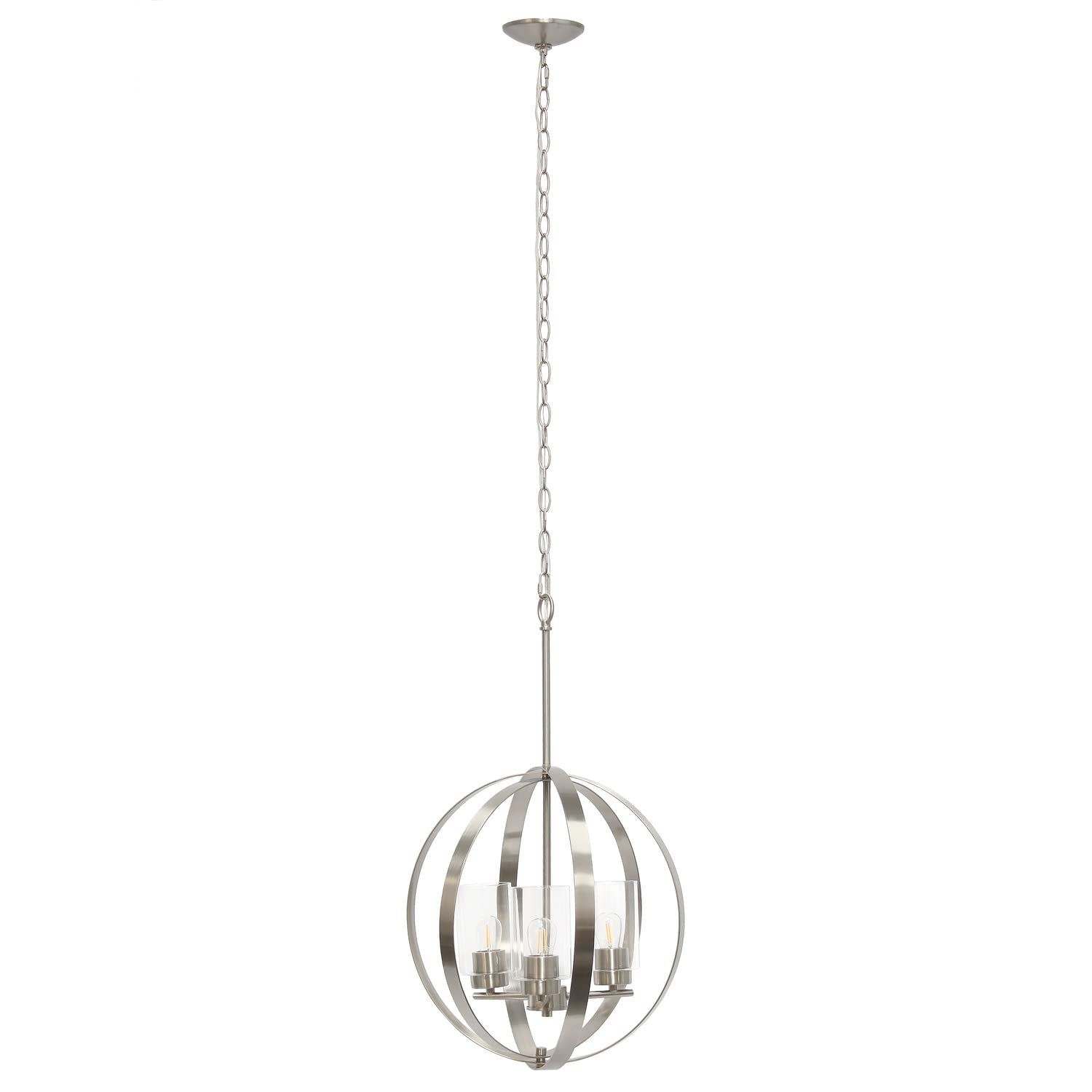 Elegant Designs 3-Light Pendant Ceiling Light, Brushed Nickel, 18in x 18in x 28.5in, Metal and Glass, Model PT1021-BSN