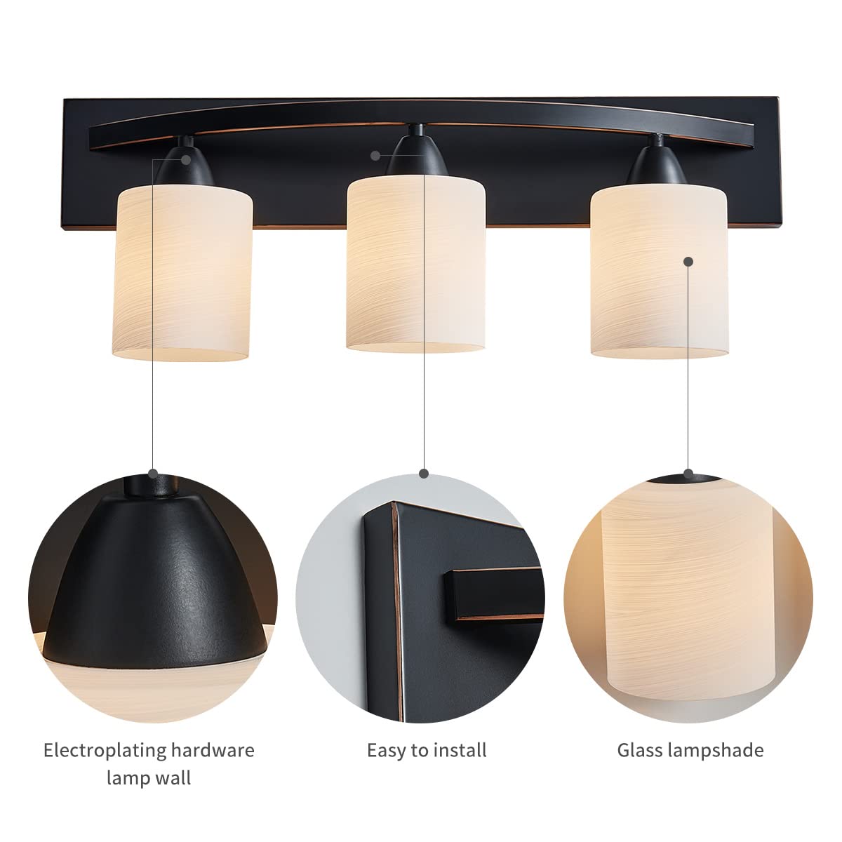 ANJIADENGSHI Bathroom Vanity Light Fixture, Modern Oil Rubbed Bronze Wall Sconce with White Glass Shade, Model CL-003