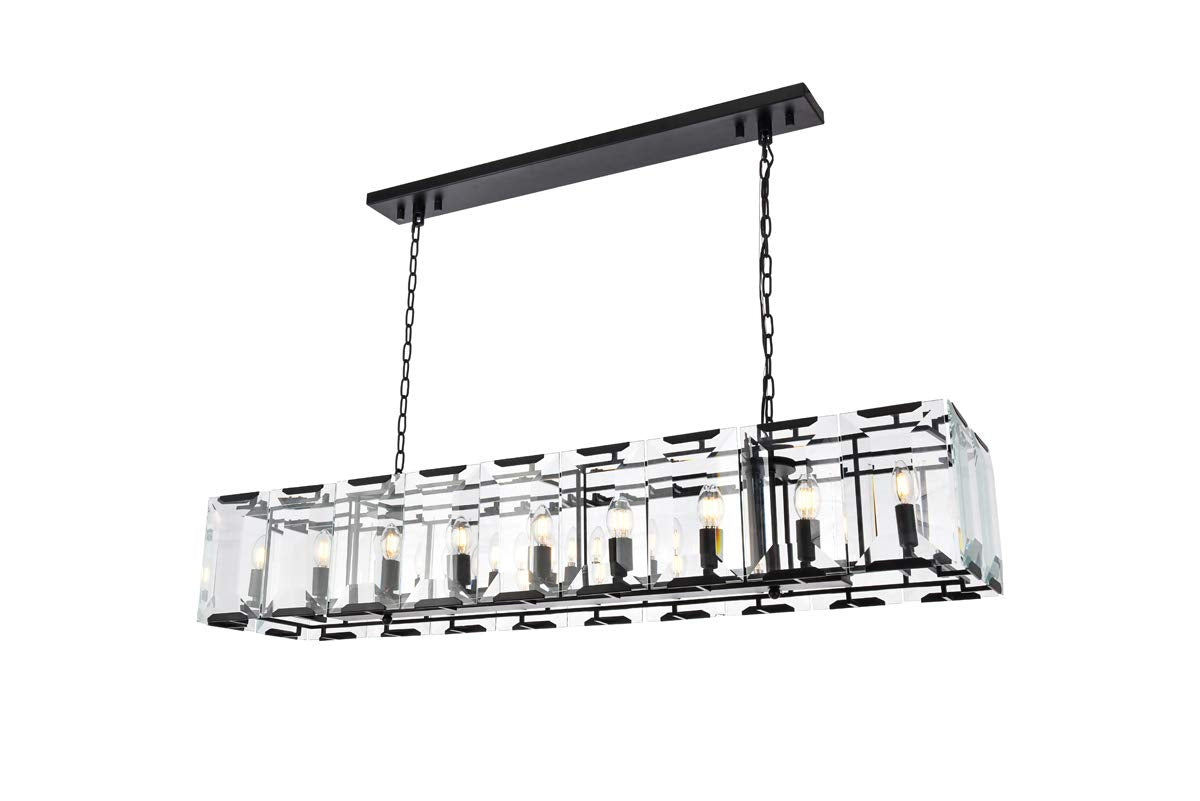 Elegant Lighting 1212D60FB Monaco Collection 18-Light Pendant Lamp, 62&quot; Length x 13&quot; Width x 12&quot; Height, Flat Black (Matte) Finish, Crystal