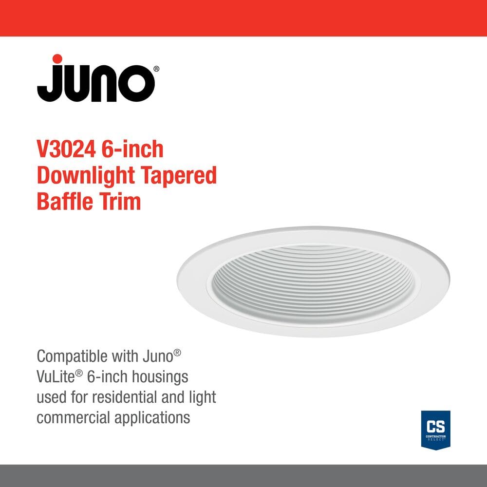 Juno Lighting V3024 Wwh 6 Inch Conical Baffle Trim Round White Vulite