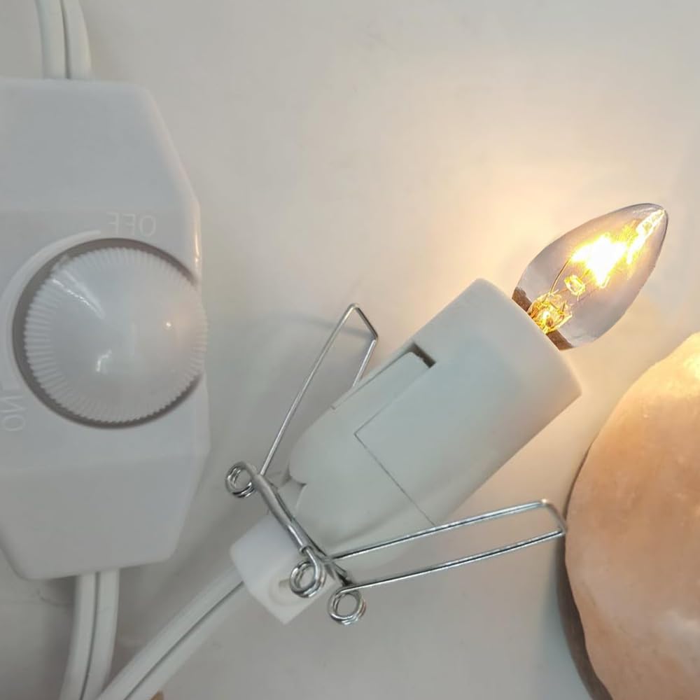 Bubyvv Salt Lamp Cord,Salt Lamp Cord And Base Assembly & Clip For All Himalayan Crystal Salt Lamps -8 Free 15W E12 Base Bulbs For Salt Lamp (White-2P)