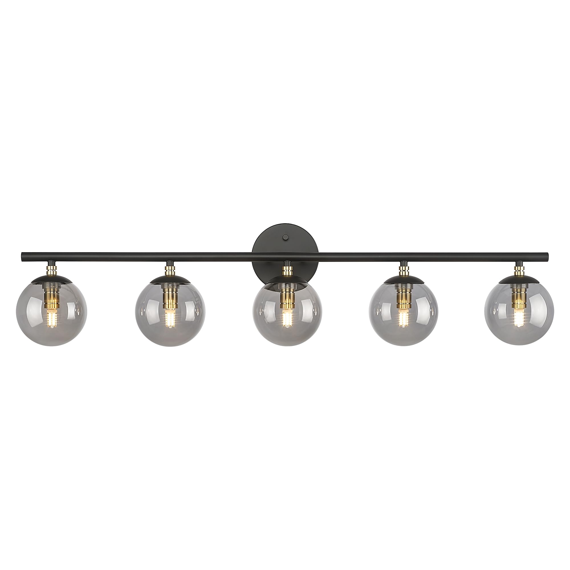 Lms 5-Light Matte Black Vanity Light, Modern Bathroom Lighting Over Mirror, Black And Brass Gold Finish With Globe Glass Shade,