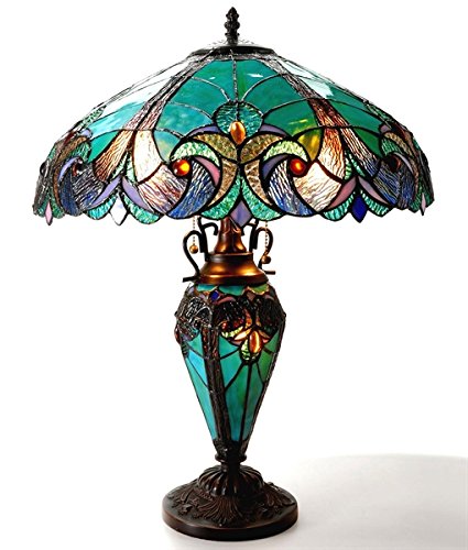 Tiffany-style Halston Double Lit 2+1 Light Table Lamp