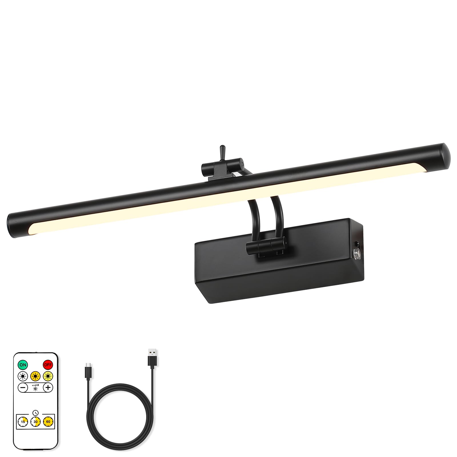 Joosenhouse Battery Operated Picture Light 5000mAh Rechargeable Black Art Light 15.7'' Wireless Picture Lights for Wall with Rem