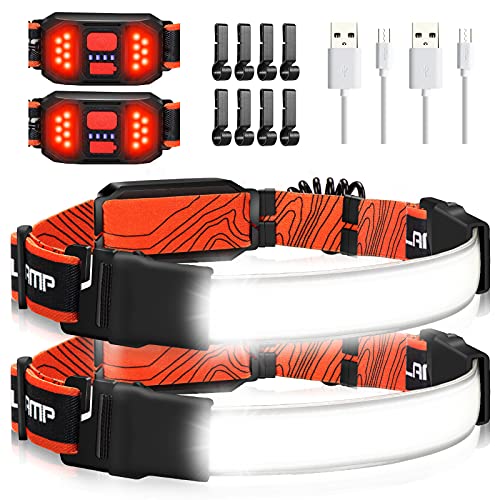 Hopedone Rechargeable Headlamp 1000 Lumens, 230° Wide-Angle, Waterproof, 2-Pack, Orange