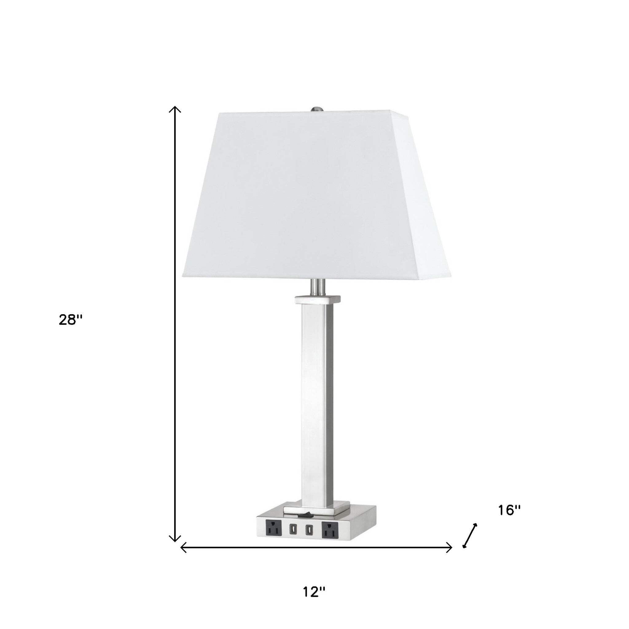 HomeRoots Metal USB Table Lamp with White Novelty Shade, 28 in., Model 524757, Nickel Finish