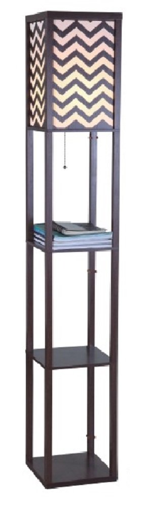 SH Lighting Wooden Shelf Floor Lamp with Zig-Zag Shade Panels, Medium, 6958BR-B