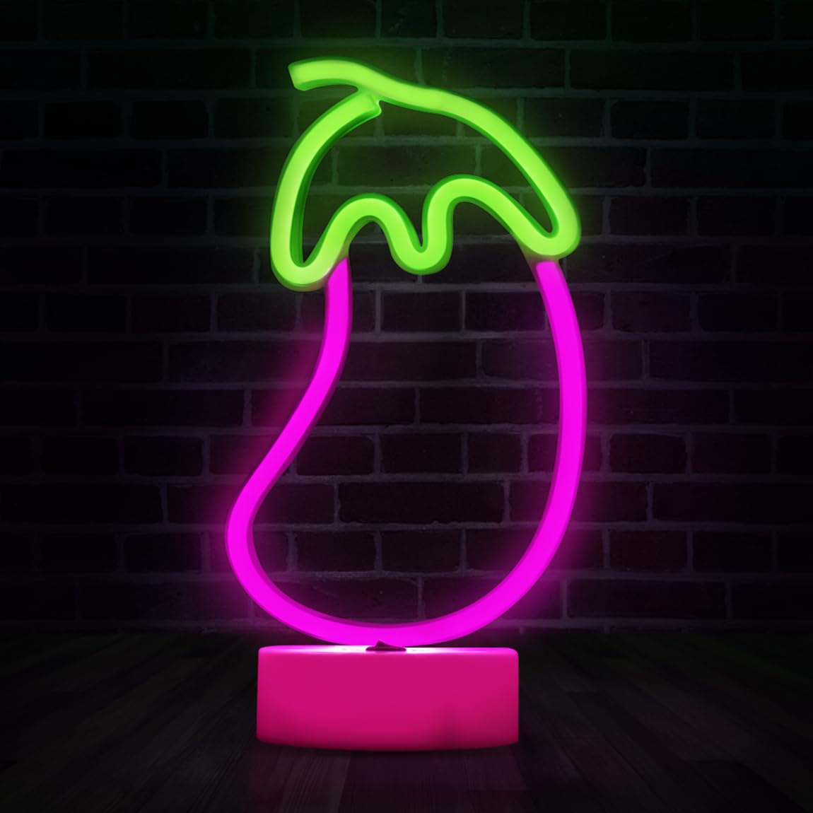 Lumoonosity Eggplant Neon Sign - USB & Battery Powered Lamp - Small to Medium - Green/Purple - Eggplant Stand for Bedroom, Gameroom, Living Room