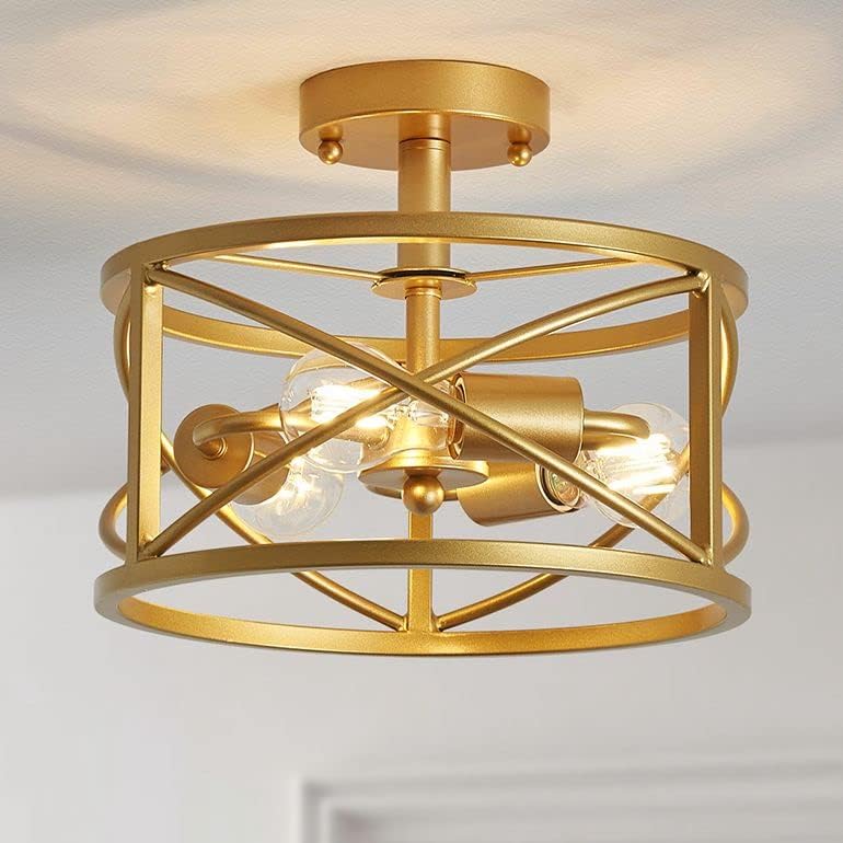 Wuzups Chandelier 3-Light Vintage Farmhouse Industrial Semi-Flush Mount Ceiling Light Modern Lighting Fixture For Foyer Bedroom