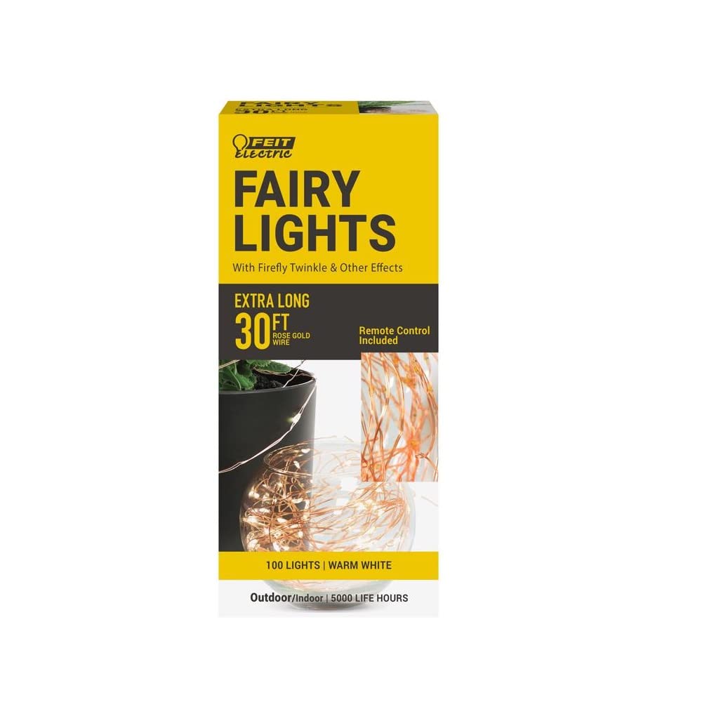 Feit Electric LED Fairy String Lights, 30 ft, 100 Lights, Model FY30-100/WWROSE, Plastic, No Color