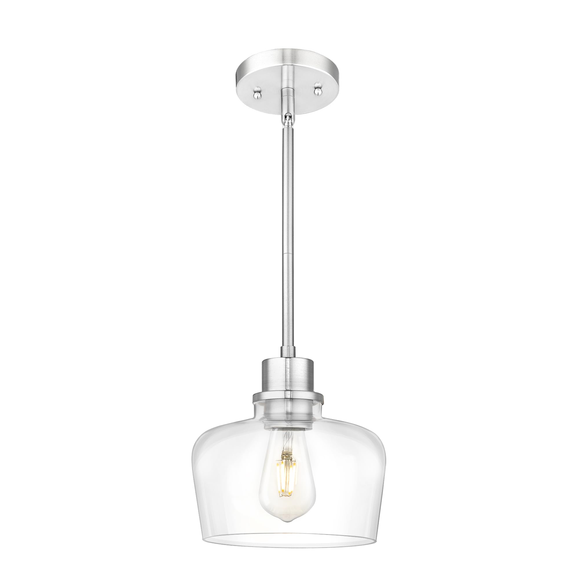 Emak Brushed Nickel Pendant Lights, Modern 8 Inch Clear Glass Pendant Light Fixtures for Kitchen, Bathroom, Bedroom, Dining Room