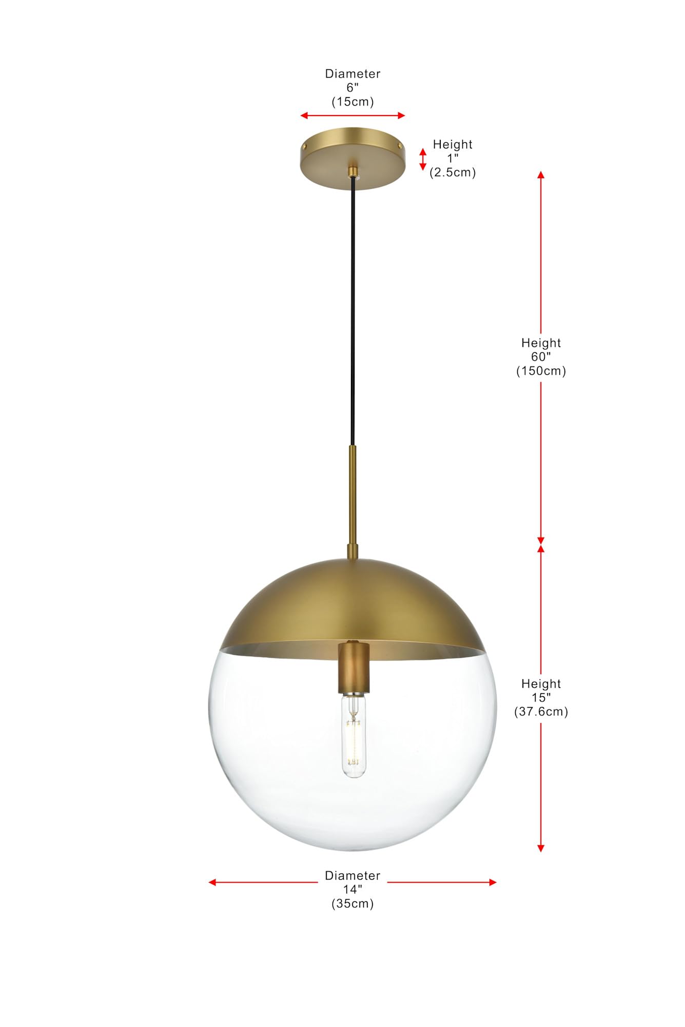 Living District Eclipse 1-Light Metal Pendant in Black and Clear