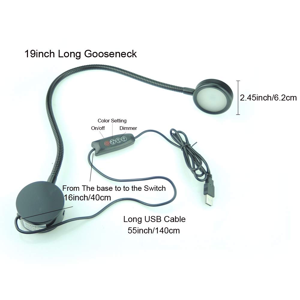 Quans 3 Color Changeable 10 Level Dimmable Flexible Gooseneck Wall Mount Mounted Bedside Reading Led Light Lamp With Usb Port Bl