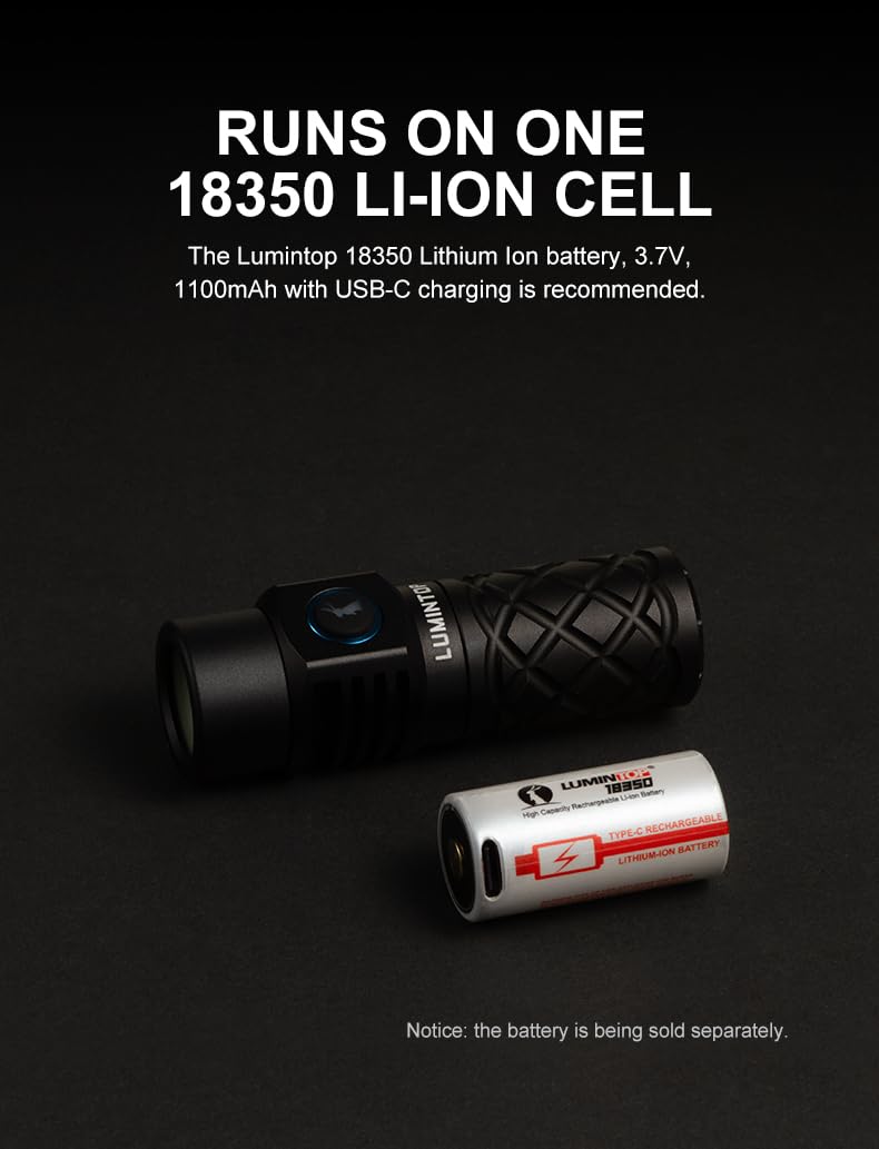 LUMINTOP Thor Mini Rechargeable LEP Flashlight - 250 Lumens, 700m Range, Waterproof, Black, Model MINI