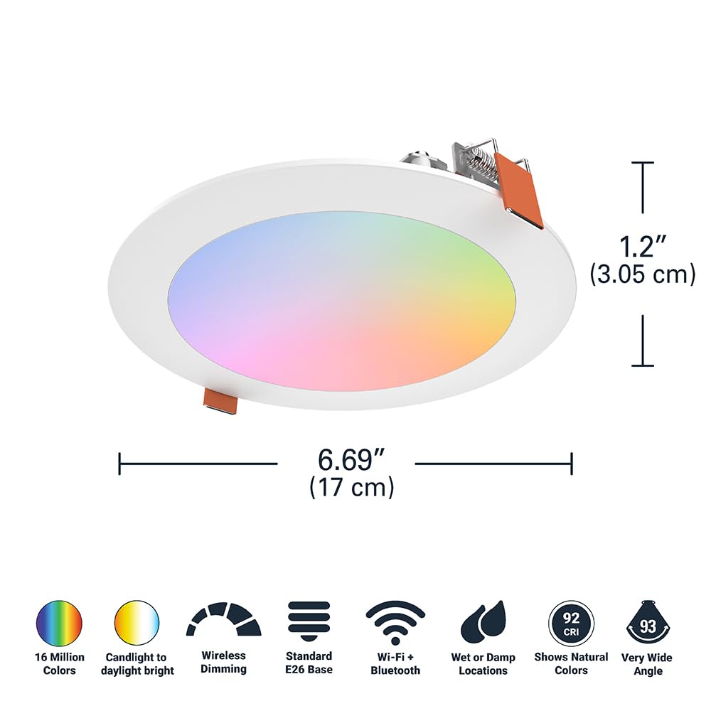 HALO 6" Smart Wi-Fi Canless LED Downlight, Dimmable Full Color, Model HLB6099WZRGBWMWR