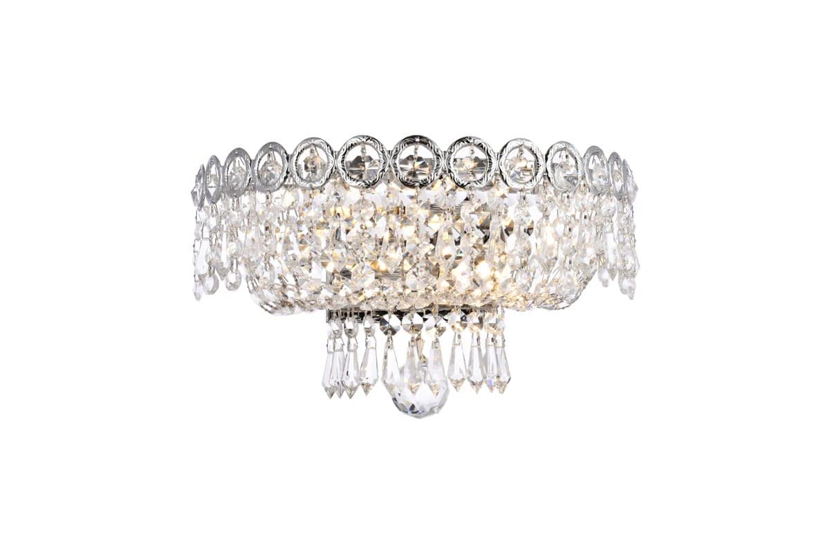 Elegant Lighting Century 2-Light Wall Sconce, Chrome Finish, Crystal, 12in x 6in, Model 1900W12C/RC